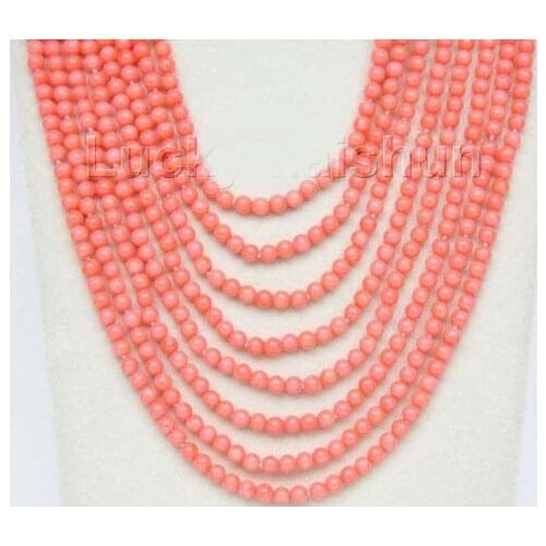 Very good AAA 16"-23" 8row round pink coral beads necklace 925s mabe pearl clasp NATURAL plated wholesale free shipping (A0423)