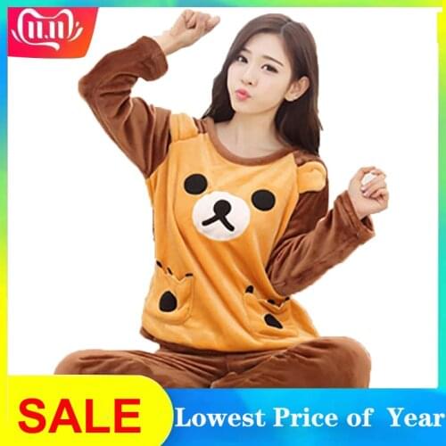 Pyjamas Women Cartoon Pajama Set Winter Pijamas Women Thick Warm Flannel Pajamas For Women Sleepwear Pyjama Femme Nightgown