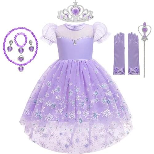 Disney New Purple Snow Queen Elsa Dress for Girls Fancy Beading Children Clothing Frozen Elza Princess Vestidos Cosplay Costume
