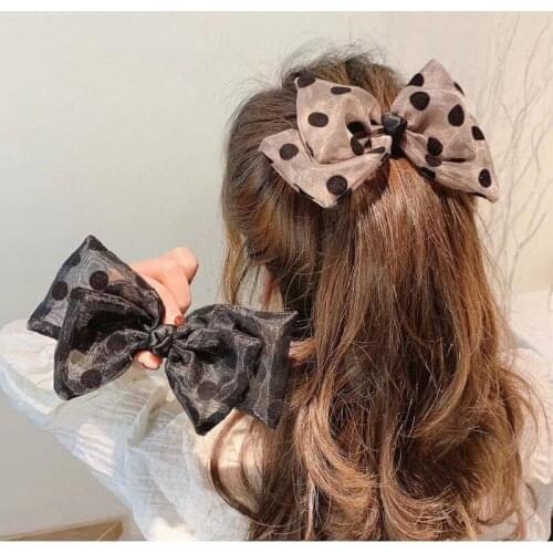 Polka Dot Gauze Bowknot Girl Hair Clips Ribbon Bows Barrettes Girls Dotted Hairpins Ladies Barrette Hair Clips Hair Accessory
