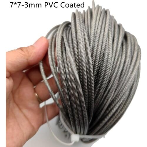 PVC Coating 50M 2mm/3mm 7X7 Construction 304 Stainless steel Wire rope Softer Fishing Lifting Cable