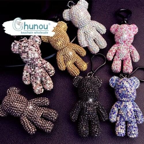Luxury Fashion Full Rhinestone Bear Keychain Creative Diamond-studded Keychain for Women Girls Car Bag Lovely Ornaments Jewelry