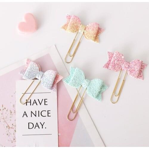 2020 New Arrival 8pcs/lot Kawaii Graduated Color Bow Paper Clip Decorative Bookmark Metal Binder Clips For Photos Tickets Memo