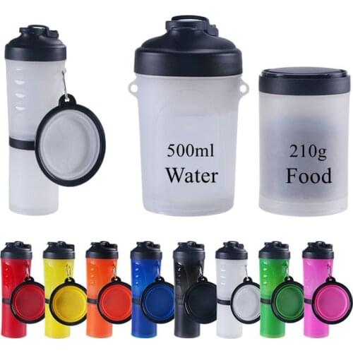 Dog 2 in 1 Bottle Pet Feeder Food Water Bottle Set Collapsible Folding Bowl Travel Outdoor Food Water Storage For Cats Dogs