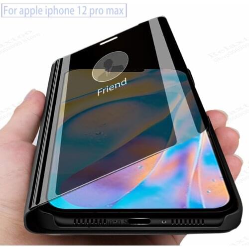 For iphone 12 pro max 2020 smart mirror flip phone case for iphone 12 mini 12pro max ifone magnetic stand book cover coque etui