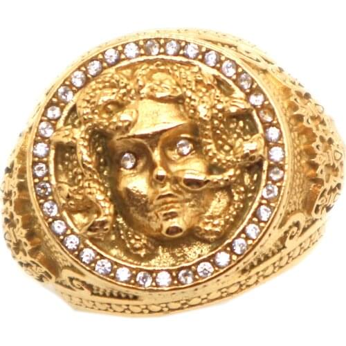 Unisex 316L Stainless Steel Cool Clean Stone King Skull Gold-Color Medusa Newest Ring