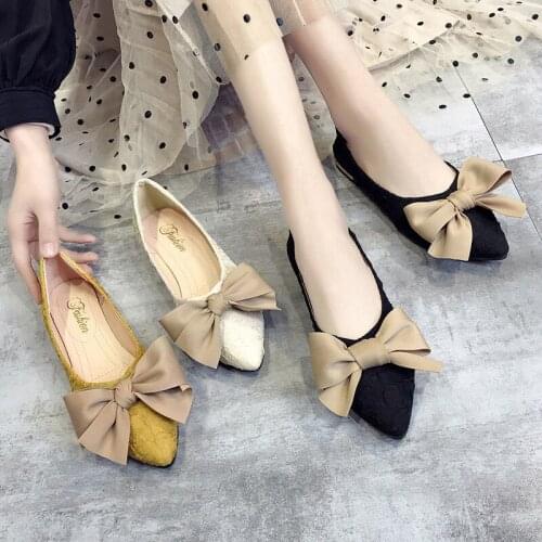 2020 spring Ladies Flat Shoes Pointed Toe Shallow Soft Slip sole Sweet Bow Elegant Casual Wild Platform Womens Shoes U19-78