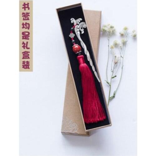 Chinese Style Vintage Antique Metal Bookmark Handmade Weave Long Tassel Beads Traditional Book Mark School Office Supplies