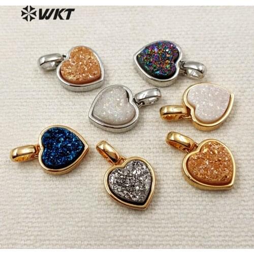 WKT WT-P1299 Exquisite Necklace Pendant Charming Metal Silver Plated Heart Shape Colorful Natural Druzy For Women Jewelry