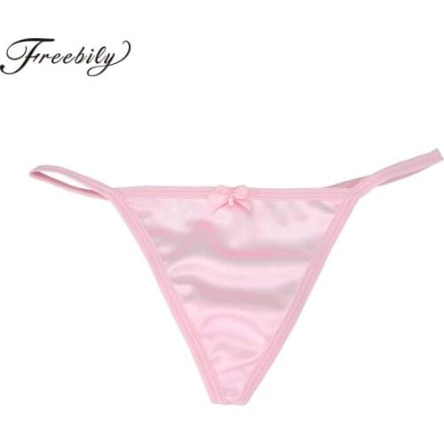 Womens Smooth Silky Satin Lingerie Low Rise with Elastic Waistband T-back G-string Briefs Underwear