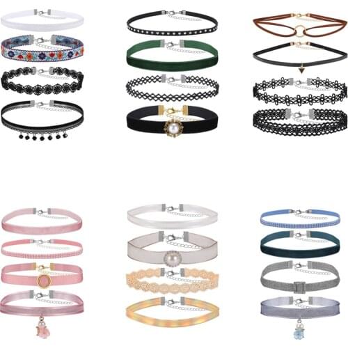 ZS 4PCS/lot Women Choker Punk Rock Gothic Sexy Rivet Collar Choker Necklace Body Jewelry Birthday Party Gift