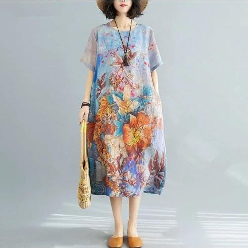 Plus Size Chiffon Vintage floral Dresses Women Casual Loose Long Summer Sun Dress Elegant Clothes 2021 Pullover Sundress