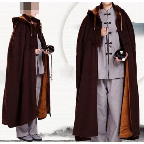 Unisex kids&Adult Winter warm buddhism shaolin monk kung fu cape meditation cloak buddha robe Lay zen suits black/coffee/blue