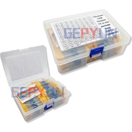 2600pcs/lot 130 Values 1/4W 0.25W 1% Metal Film Resistors Assorted Pack Kit Set Lot Resistors Assortment Kits Fixed resistor