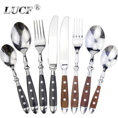 LUCF Classic Elegant Resin Rivet Handle Style Stainless Steel Western Cutlery 4 In 1 Set Delicate Utensils Dinnerware For Home