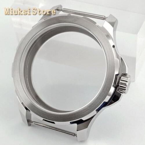 44mm silver watch case sapphire crystal fit Sea gull 3620 3600 hand winding movement