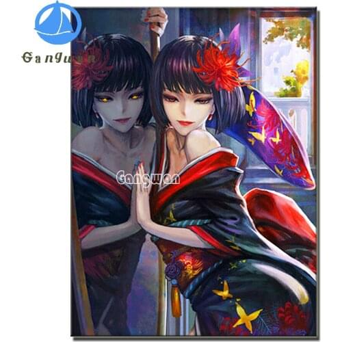 5D Diamond Painting Japanese Girl kimono Portrait Full Square/Round Diamond Embroidered Mosaic Set cartoon anime Home Decoration