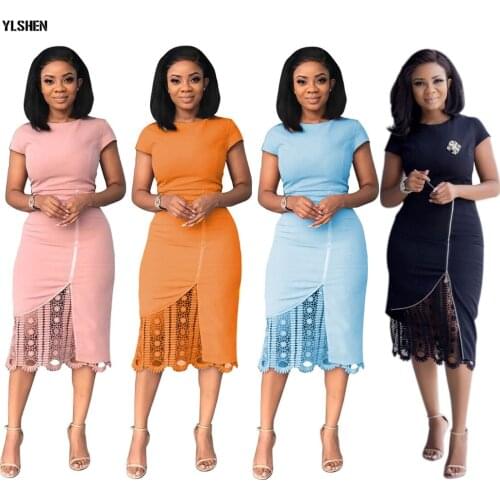 African Dresses for Women Dashiki Lace Zipper Stitching African Dress Clothes Bazin Riche Skirt Sexy Slim Evening Africa Dress