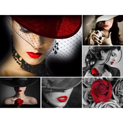 5D DIY diamond painting Pretty Woman Red Hat & Red lip Full cross stitch diamond Embroidery diamond mosaic home decor Gifts