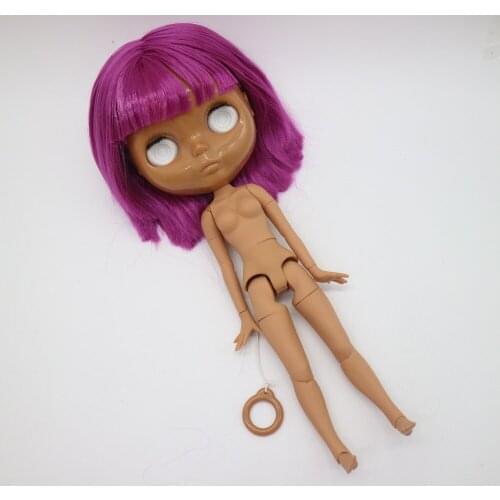 Without eyes chips,without make up ,joint body Nude blyth doll,black skin purple hair 725