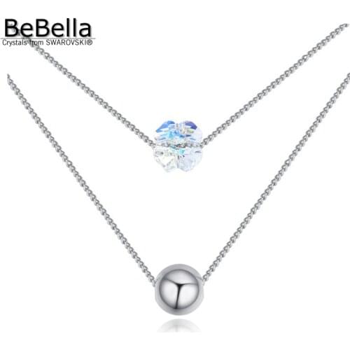 BeBella double layer chain pendant necklace with clover charm made with Austrian Crystals from Swarovski Elements for women gift