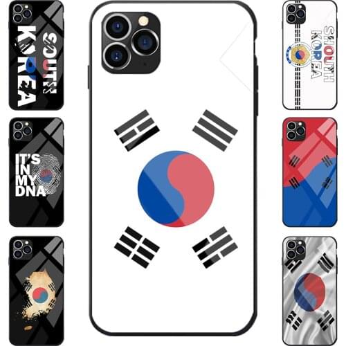 Tempered Glass Back Case For iPhone 6 7 8 S XR X Plus 11 Pro Max South Korea National Flag Coat Of Arms Theme TPU Phone Cases