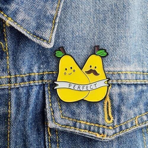 Cartoon PERFECT Fruits Brooch Two Cute yellow Pears Father Son Enamel Pin For Kids Friends Family Badge Jewelry Hat accessotris