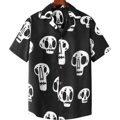 Summer Hawaiian Short Sleeve Shirts Funny Skull Full Printed Hip Hop Streetwear Harajuku Korean Fashion Vintage Oversized Shirts