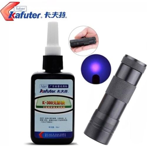 50ml Kafuter UV Glue UV Curing Adhesive K-300 Transparent Crystal and Glass Adhesive with UV Flashlight