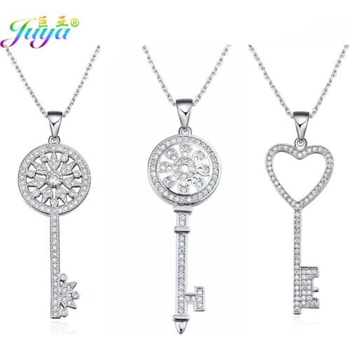 Juya Fashion Statement Necklaces Supplies Micro Pave Zircon Pendant Key Necklace For Women Girl Christmas Gift Jewelry Wholesale