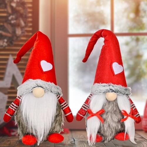 Faceless Doll Nordic Style Heart Print Christmas Flavor Plush Long Hat Faceless Santa Doll for Home