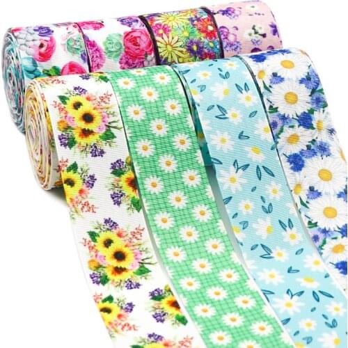 5 Yards 1.5" 38MM Flower Printed Grossgrain Ribbon For Hair Accessories DIY Craft Supplies Sewing Handmade Y2021051101