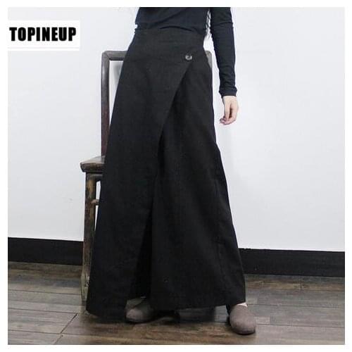 Original design Wide leg Linen harem pants Irregular Asymmetric Loose Casual Trousers elastic waist fashion Female pants