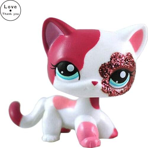 Lps cat pet shop toys short hair cat #2291 pink white kitten free shipping