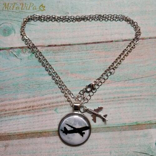 MiFaViPa Time Gem Necklace Sliver Alloy Glass Plane Pendant Necklace Classic Handmade Jewelry for Men Women Friend Travel Gifts