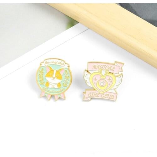 Cute Puppy Love Brooch Fashion Enamel Pins Magical Girl Corgi Brooch Cartoon Backpack Badge New Ornamental Animal Brooch