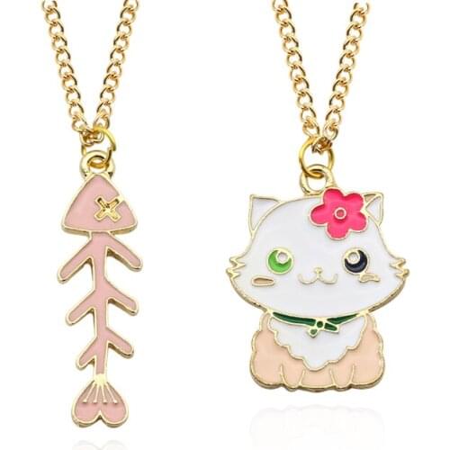 DIY Trendy Necklace Ladies Enamel Choker Necklace Gold Chain Cartoon Cat Fish Necklace Pendant Christmas Anime Gift 2020 New