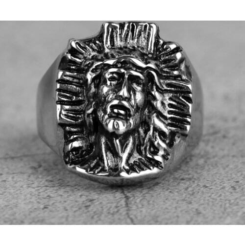 Stainless Steel Men Rings Religion Christian Jesus Punk Rock Hip Hop for Biker Male Boyfriend Jewelry Creativity Gift Wholesale