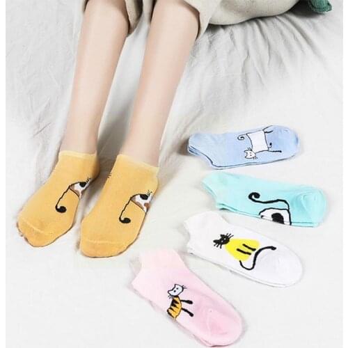 New Women Socks Cute Cats Boat Socks Cartoon Short Socks Breathable Nonslip Invisible Socks