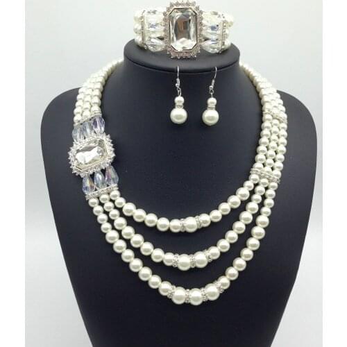 New Women Wedding Indian Jewelry Set Necklace Earring Sets Simulated Pearl statement chokers African Beads Jewelry Set
