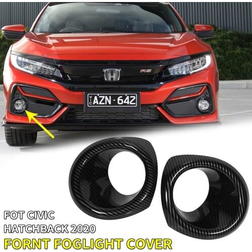 For Honda Civic Hatchback front fog light cover Bumper Fog Light Lamp Frame Trim accessories 2019-2020 carbon fiber