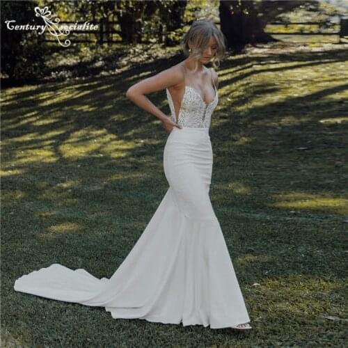 Sexy Wedding Dresses Mermaid V-Neck Backless Lace Appliques Elegant Boho Bridal Gowns Beach Bride Dress Vestido De Noiva