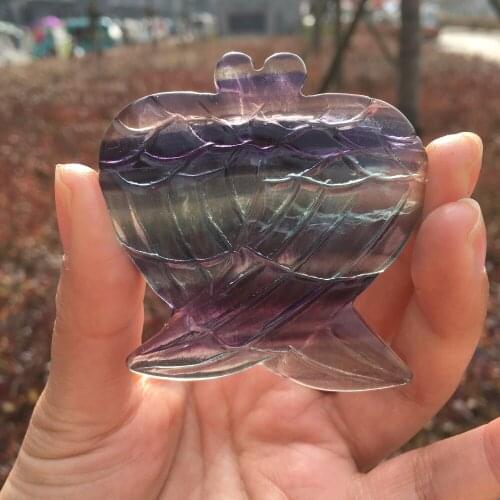 Natural crystal carved rainbow fluorite angel wings for gift