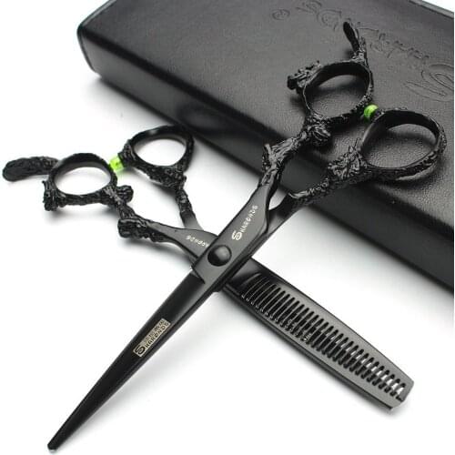 Professional hairdresser scissors Japan 440c black hair scissors 6 inch hairdressing scissors cutting scissors