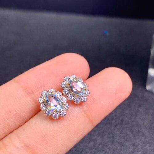 Simple and Atmospheric Womens 925 Silver Aquamarine Earrings Engagement Party Gift Jewelry