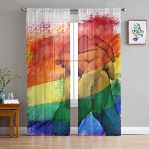 Rainbow Hand Window Treatment Tulle Modern Sheer Curtains for Kitchen Living Room the Bedroom Curtains Decoration