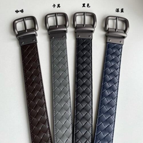 Mens Belt 100% Cow Leather Woven Business Classic Fashion Simple High-End Alloy Buckle 2021 New Gift Box Spot 3.5cm