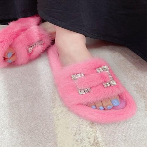 New Summer Womens Sandals 2021 Real Mink Slippers 100% Mink Slippers Flat Women Sandals Womens Home Slippers Plush Slippers