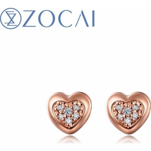 ZOCAI New Arrival Earrings Real Heart Shape 0.03 CT Diamond 18K Rose Gold Earrings E80119T