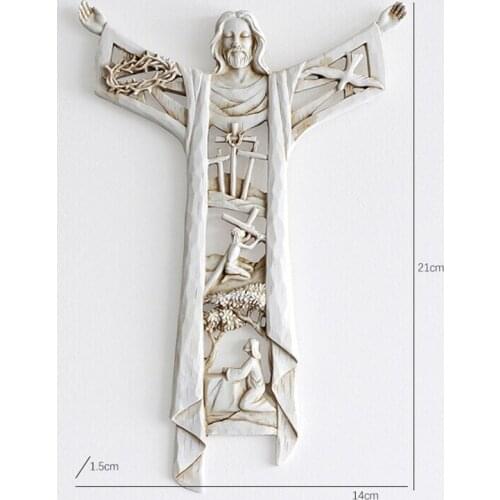 A Risen Christ Wall Cross Statue Religious Resin Jesus Figure Hanging Wall Ornament Hollow Design for Home SP99